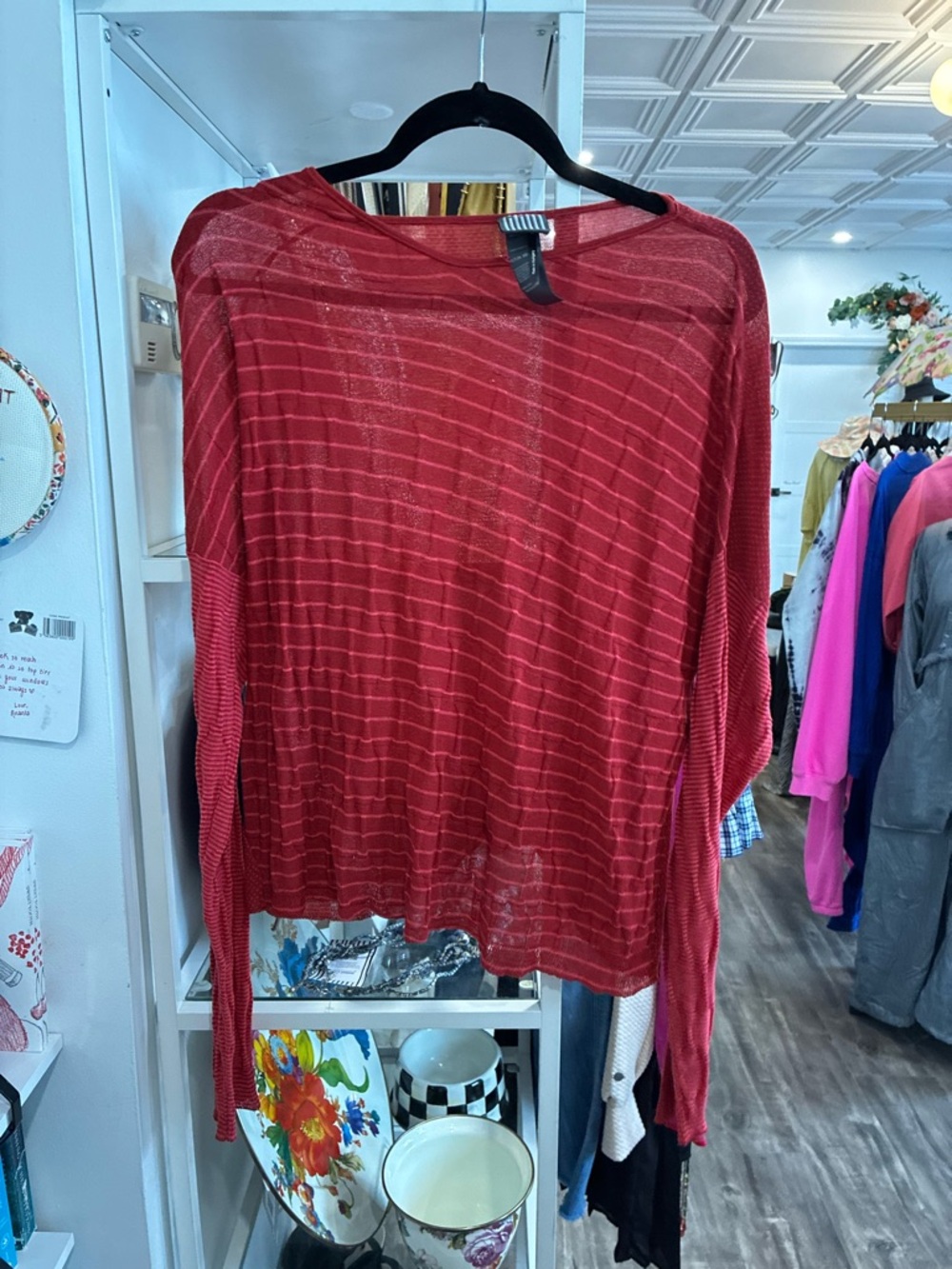 Lilith Lightweight Red Striped Women’s Long Sleeve Top